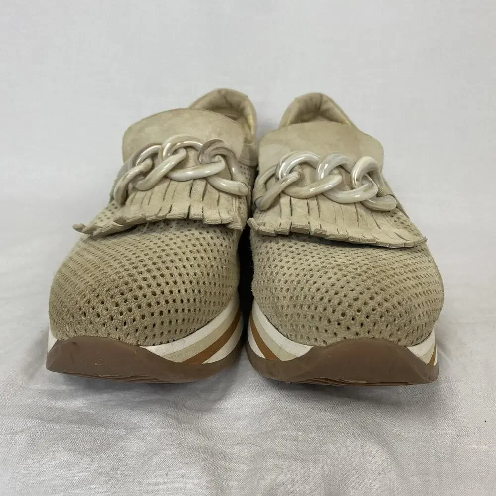 Softwaves Shoes Womens 10 40.5 Beige Suede Platform Chain Loafers Carlie Chunky